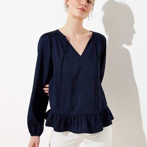 NWT LOFT SPLIT NECK RUFFLE BLOUSE